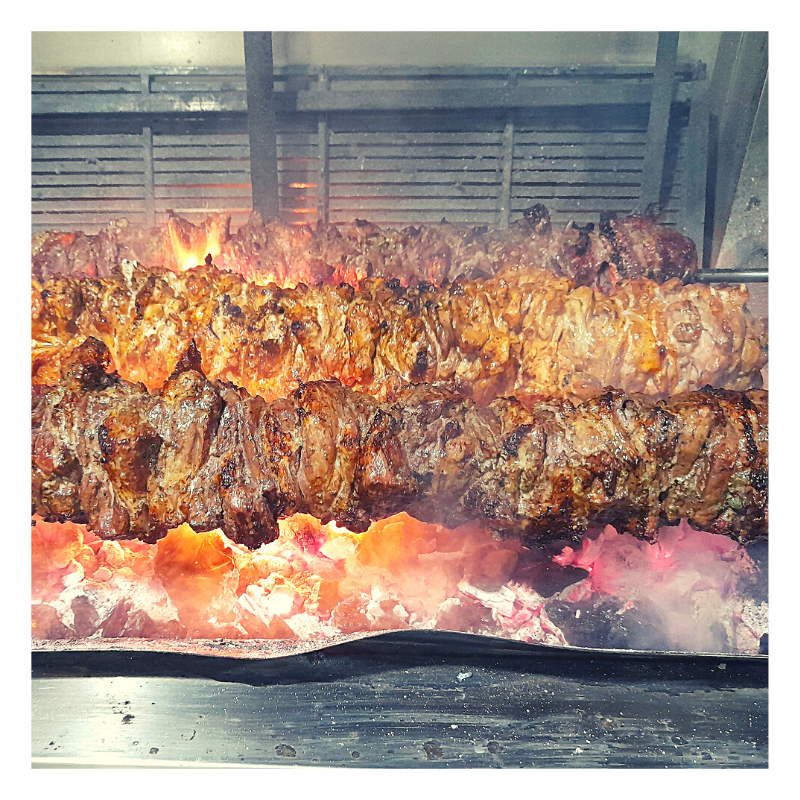 Greek Food Charcoal Spit. Lamb - Pok - Chicken.
